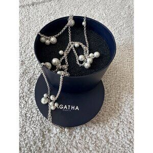 Agatha Paris Faux Pearl Cluster Extra Long Silver-Tone Statement Necklace